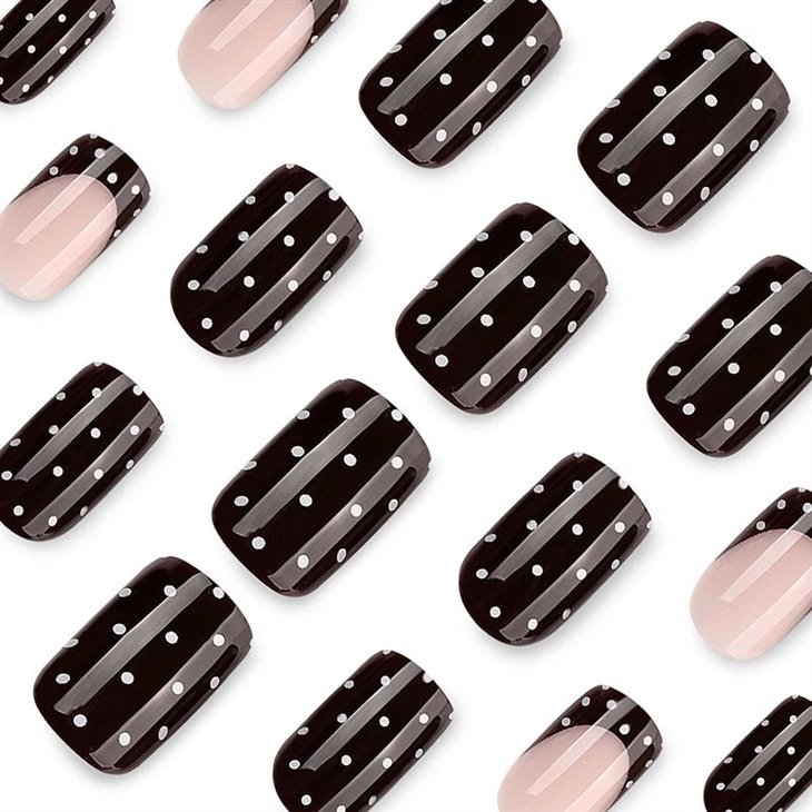 Black White Polka Dot Square Press On Nails factory