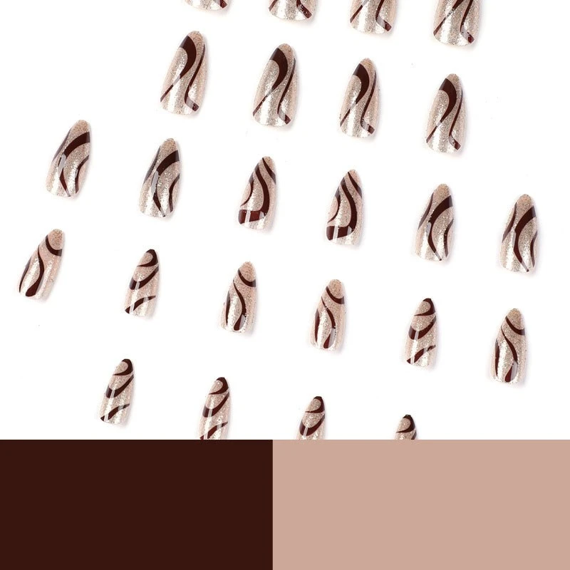 Brown Wavy Gold Glitter Press On Nails best