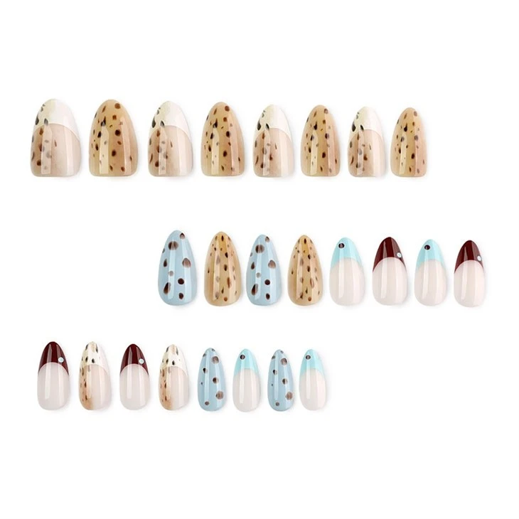Nude & Blue Leopard Almond Press On Nails suppliers