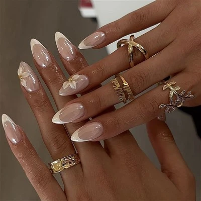 Elegante flor cromada desnuda 3D Press en las uñas